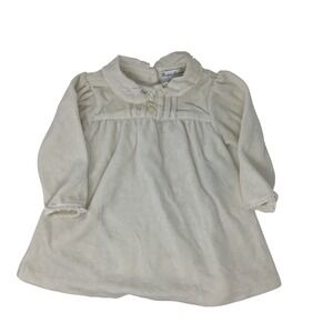 Ralph Lauren Dress Baby Girl 9M Ivory Velour Long Sleeve Peter Pan Collar